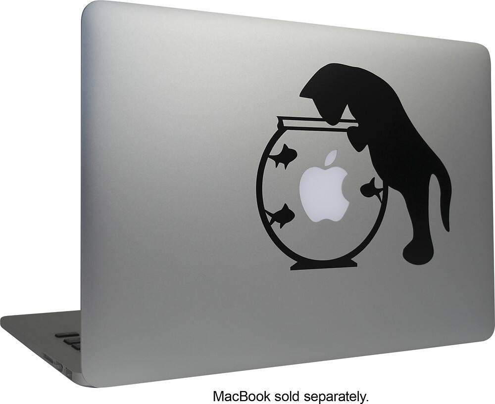 MacDecals - Cat in the Fishbowl Decal for Apple® MacBook® - Black - AlternateView11 Zoom