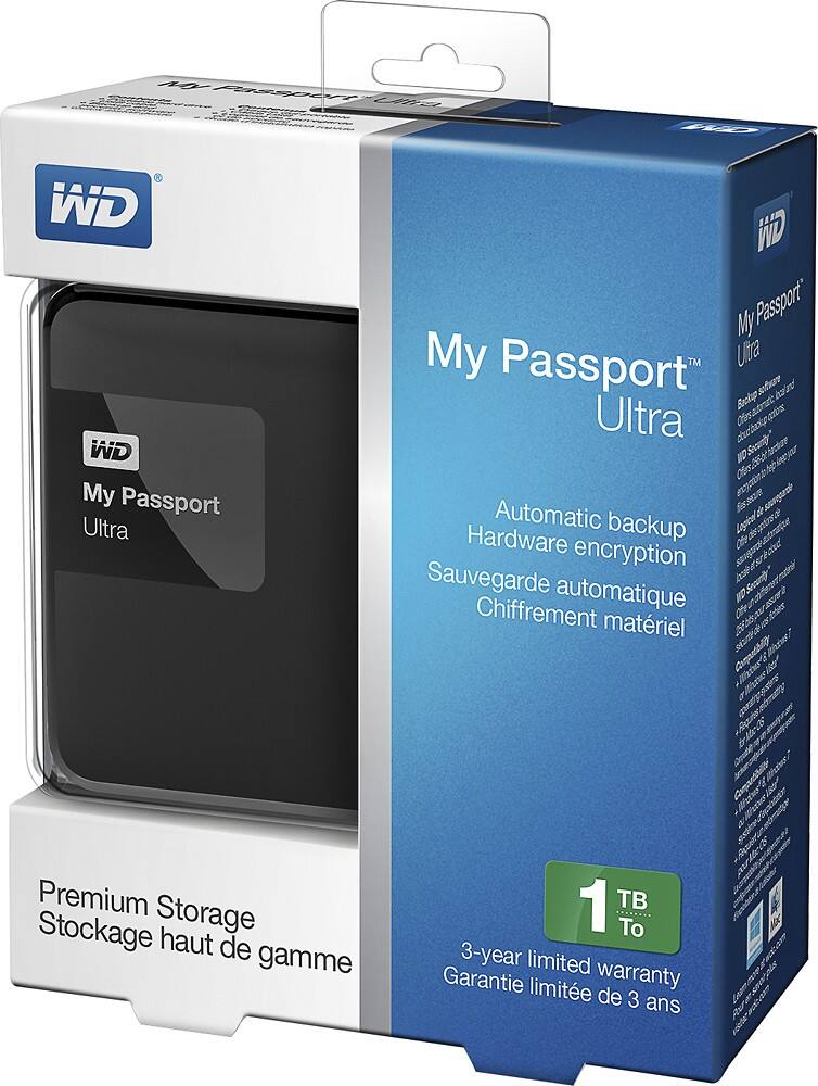 WD - My Passport Ultra 1TB External USB 3.0/2.0 Portable Hard Drive - Classic Black - AlternateView1 Zoom