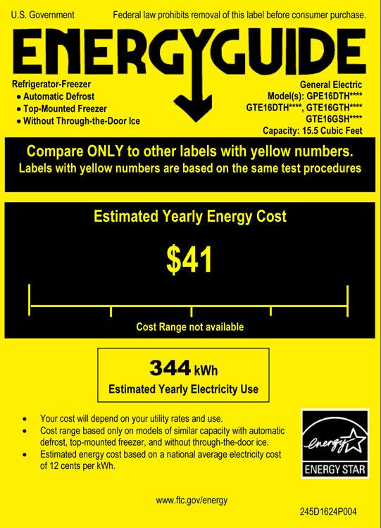 GE - 15.6 Cu. Ft. Frost-Free Top-Freezer Refrigerator - Black - Energy Guide
