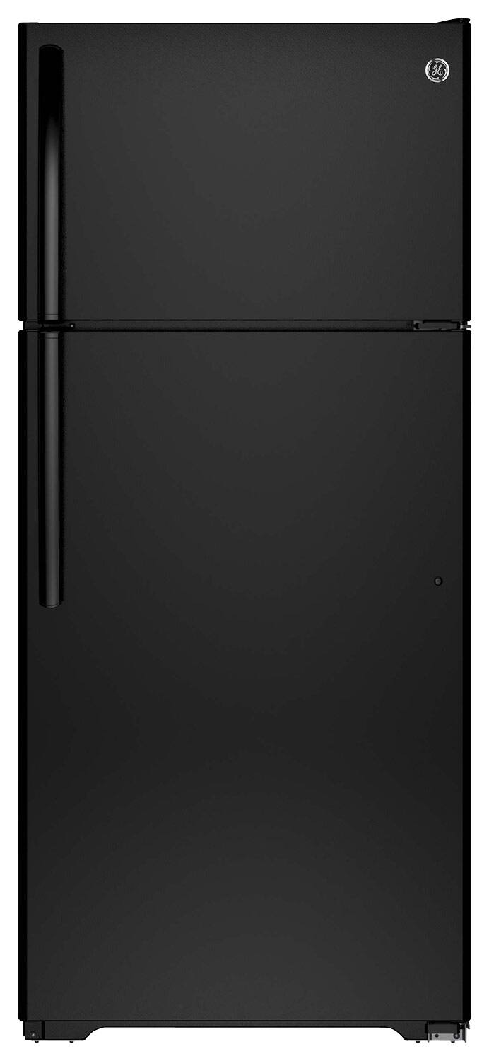 GE - 15.6 Cu. Ft. Frost-Free Top-Freezer Refrigerator - Black - Larger Front
