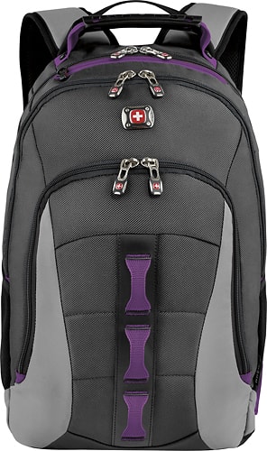 Swiss Gear - Skyscraper Laptop Backpack - Gray/Purple - Larger Front