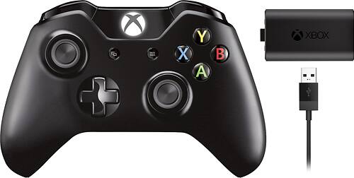 Microsoft - Xbox One Wireless Controller with Play & Charge Kit - Black - Larger Front
