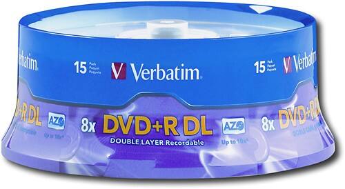 Verbatim - 15-Pack 8x DVD+R Double-Layer Disc Spindle - Larger Front