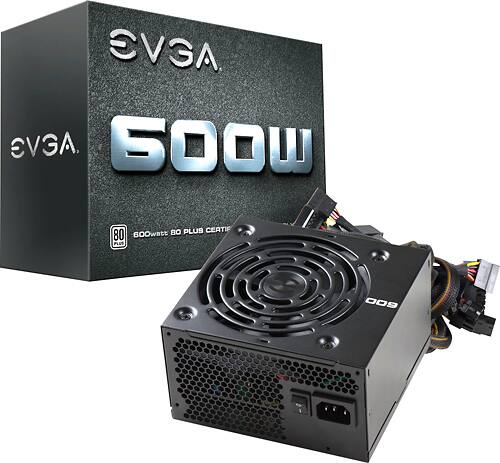 EVGA - 80 PLUS 600W ATX 12V/EPS 12V Power Supply - Black - Larger Front