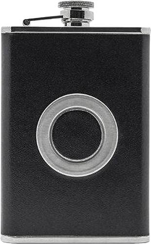 Grand Star - 8-Oz. Flask with Built-in Shot Glass - Black/Silver - Angle