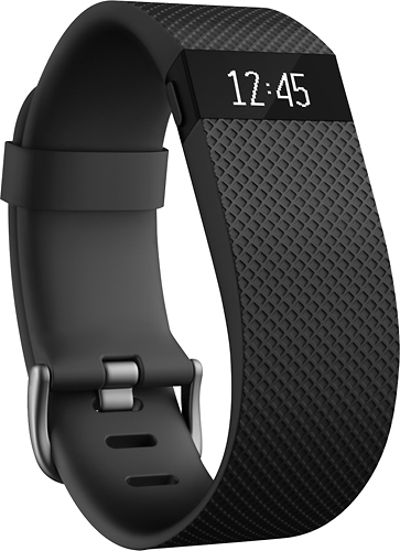 Fitbit - Charge HR Activity Tracker + Heart Rate (Large) - Black - Larger Front