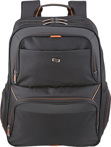 Solo - Urban Laptop Backpack - Black/Orange - Larger Front