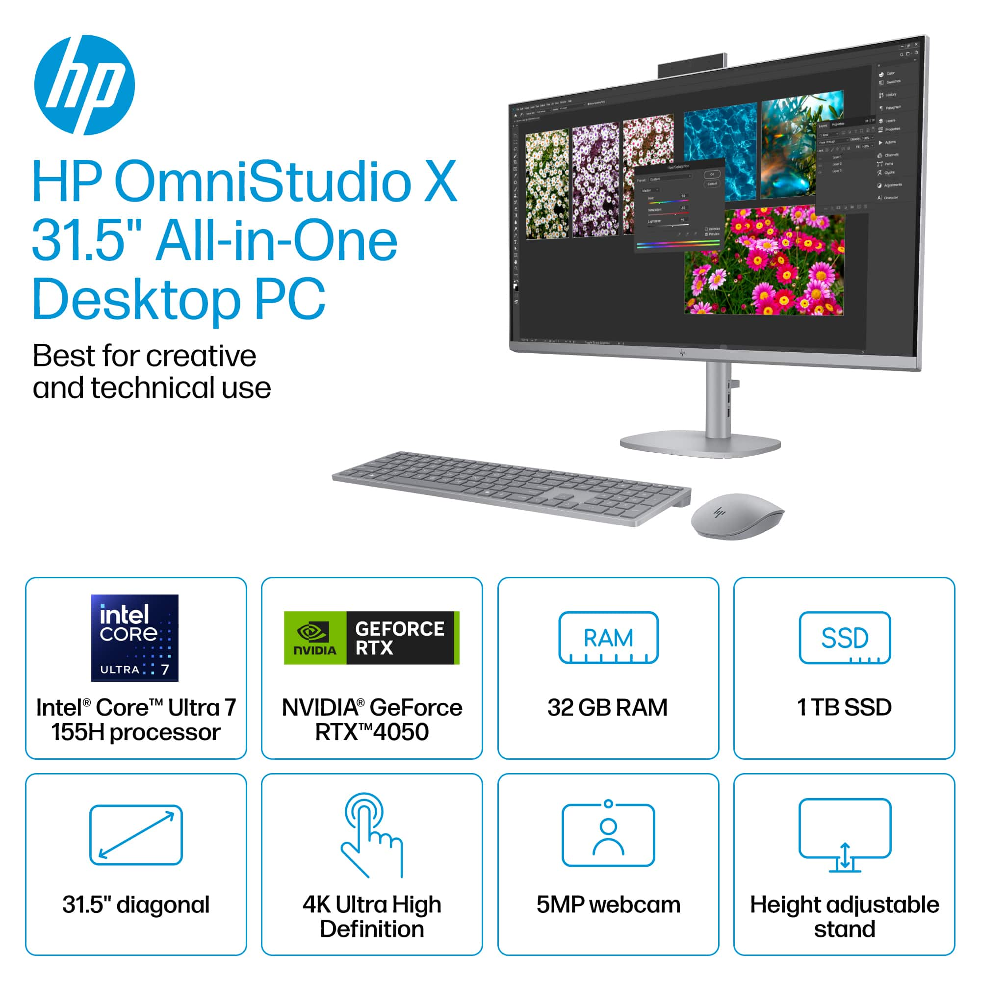 HP OmniStudio X 31 5 4K UHD All In One Intel Core Ultra 7 32GB Memory