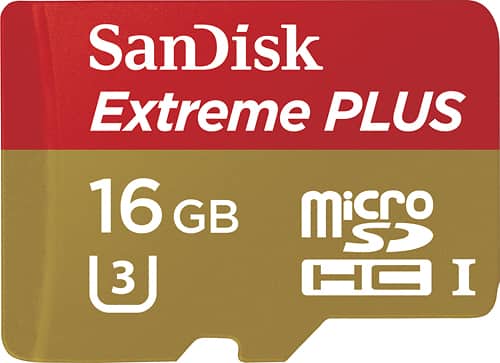SanDisk - Extreme PLUS 16GB microSDHC UHS-I Class U-1 Memory Card - Red/Gold - Larger Front