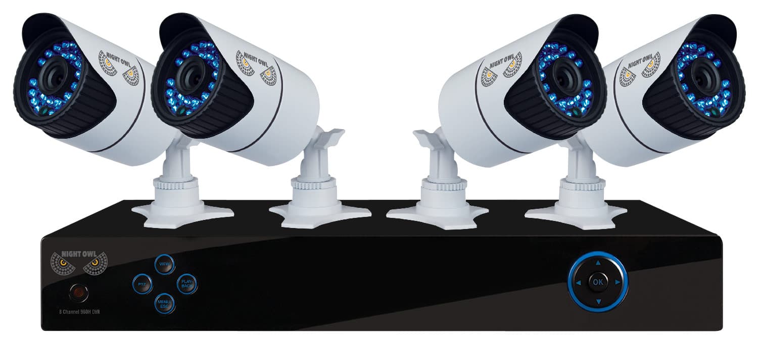 Night Owl - 8-Channel, 4-Camera Indoor/Outdoor DVR Security System - Black/White - Larger Front