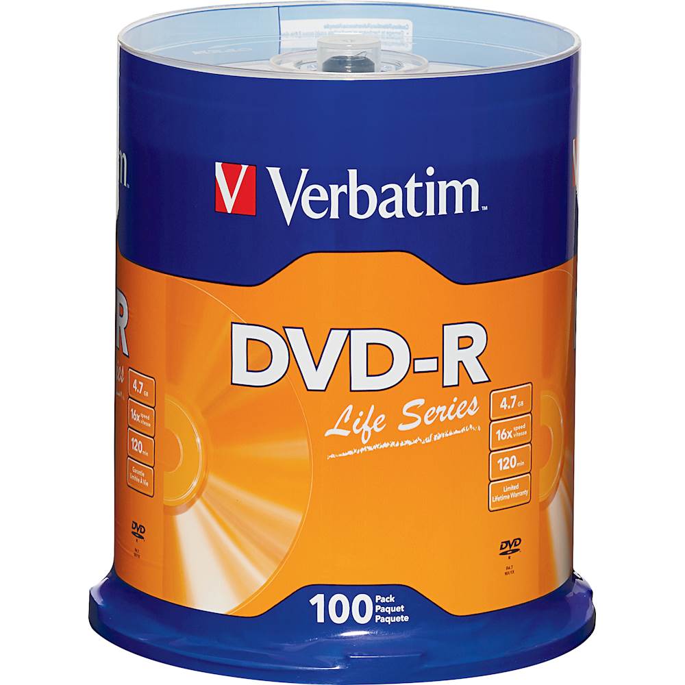 Verbatim - Life Series 16x DVD-R Discs (100-Pack) - Front Zoom