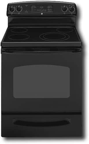 GE - 30" Self-Cleaning Freestanding Electric Range - Black - Larger Front
