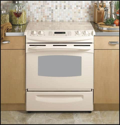 GE Profile 30" Self-Cleaning Slide-In Electric Convection Range Bisque ...