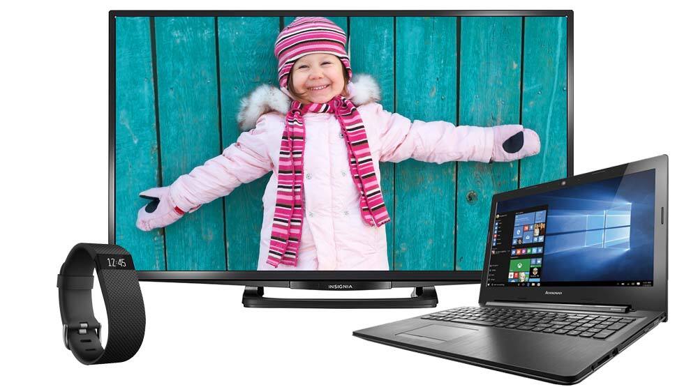 Fitness tracker, TV and Laptop