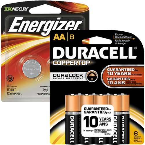 AA and button-cell batteries