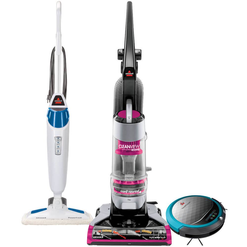 Upright vacuum, steam mop, robot vacuum