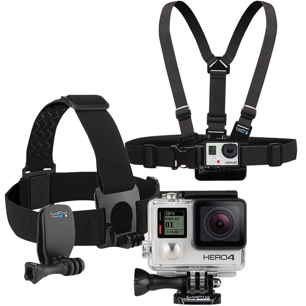 Camera, chest harness, head strap, clip