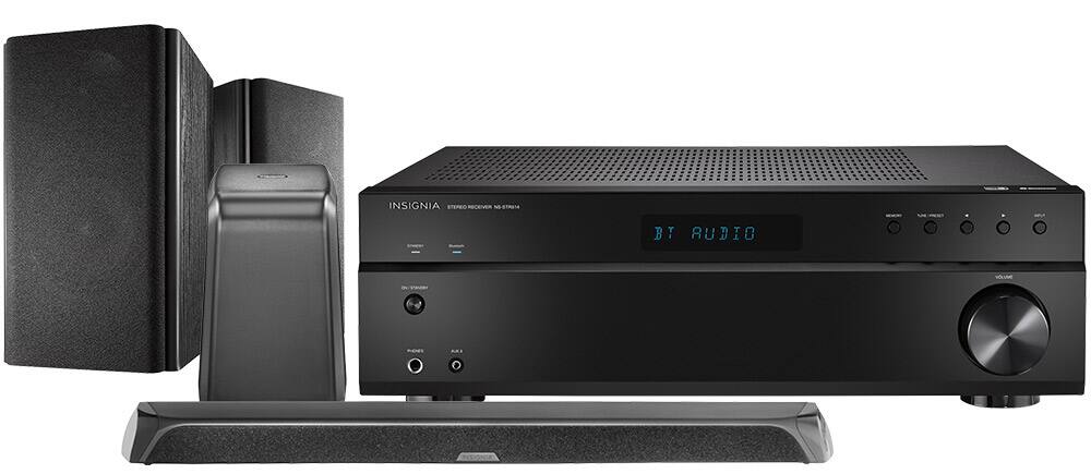 Soundbar with subwoofer, stereo receiver, speaker