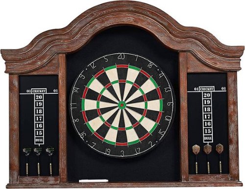 

Barrington - Kingsbury Wood Dartboard Display Cabinet With 18” Bristle Dartboard and Steel Tip Dart Set - Brown/Black