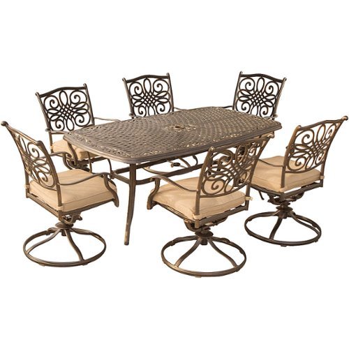 Hanover - Traditions 7-Piece Dining Set with Six Swivel Dining Chairs and a Large 72 x 38 in. Dining Table - Aluminum/Tan
Hanover - Traditions 7-Piece Dining Set with Six Swivel Dining Chairs and a Large 72 x 38 in. Dining Table - Aluminum/Tan