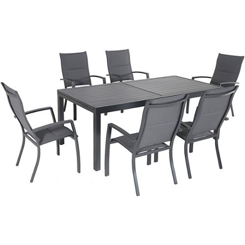 Hanover - Naples 7-Piece Outdoor Dining Set with 6 Padded Sling Chairs and Expandable Dining Table - Gray/Gray