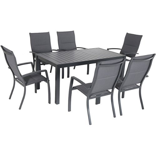 Hanover - Naples 7-Piece Outdoor Dining Set with 6 Padded Sling Chairs and a 63" x 35" Dining Table - Gray/Gray
