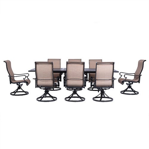 Hanover - Brigantine 9-Piece Dining Set with an Expandable Cast-Top Dining Table and 8 Sling Swivel Rockers - Cast/Tan