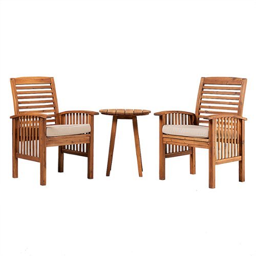 Walker Edison - 3-Piece Camden Acacia Wood Patio Porch Chat Set - Brown