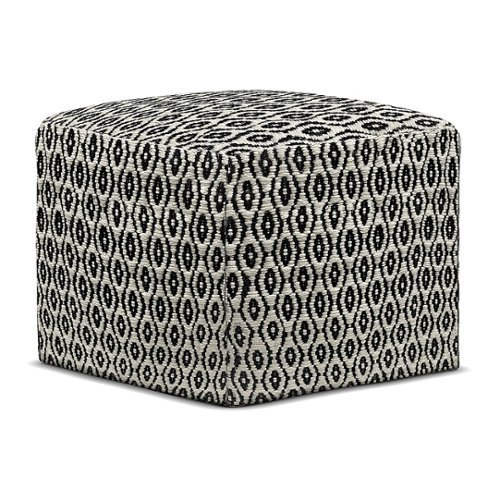Simpli Home - Kiana Square Woven Pouf - Black and White