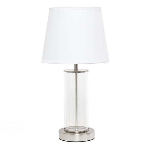 Simple Designs - Encased Metal and Clear Glass Table Lamp - Brushed nickel/White shade