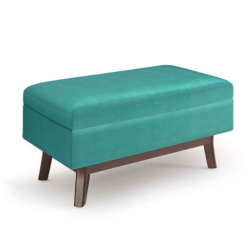 Simpli Home - Owen Small Rectangular Storage Ottoman - Aqua Blue
