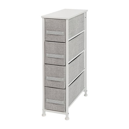 

Flash Furniture - 4 Drawer Slim Wood Top Cast Iron Frame Vertical Storage Dresser with Easy Pull Fabric Drawers - White/Gray