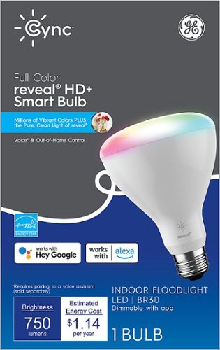 General Electric - CYNC Reveal Indoor Floodlight Bluetooth/Wi-Fi Smart LED Light Bulb 1 Pack
General Electric - CYNC Reveal Indoor Floodlight Bluetooth/Wi-Fi Smart LED Light Bulb 1 Pack