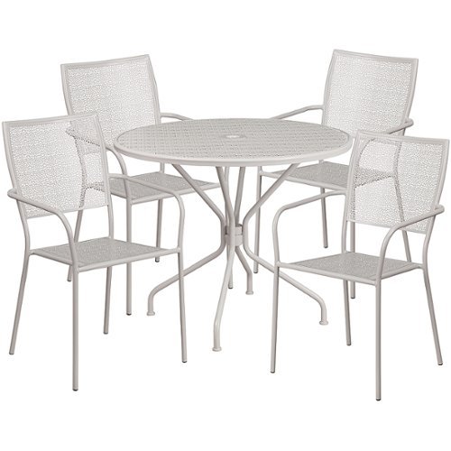 

Flash Furniture - Oia Outdoor Round Contemporary Metal 5 Piece Patio Set - Light Gray