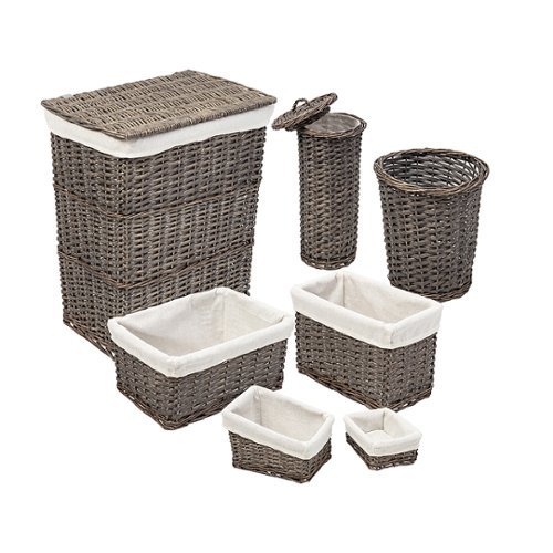 

Honey-Can-Do - 7-Piece Split Willow Woven Bathroom Storage Basket Set - Grey