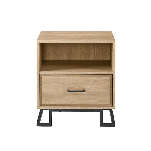 Walker Edison - Contemporary 1-Drawer Metal and Wood Nightstand - Coastal Oak