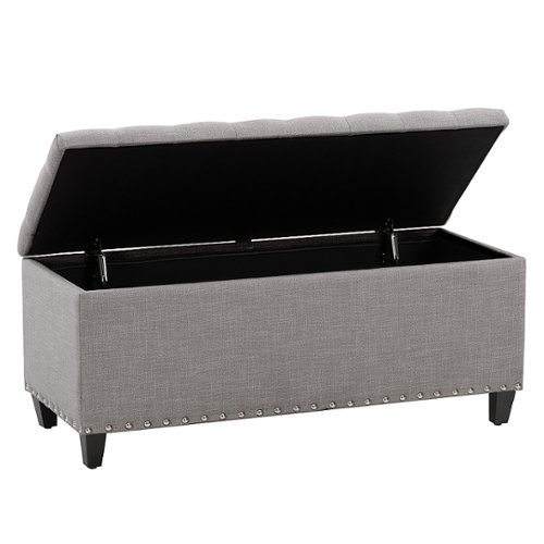 CorLiving - Boston Tufted Fabric Storage Ottoman - Light Grey