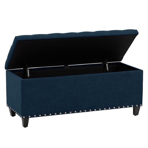 CorLiving - Boston Tufted Fabric Storage Ottoman - Navy Blue
