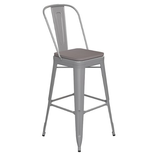 

Flash Furniture - Kai All-Weather Commercial Bar Stool with Removable Back/Poly Seat - Silver/Gray