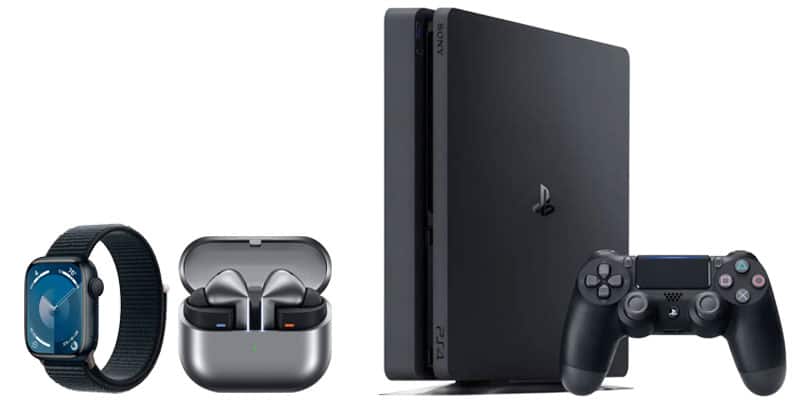 Earbuds, game console, watch