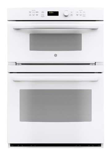 GE - Profile Series 30" Built-In Single Electric Convection Wall Oven with Built-In Microwave - White on White - Front_Standard