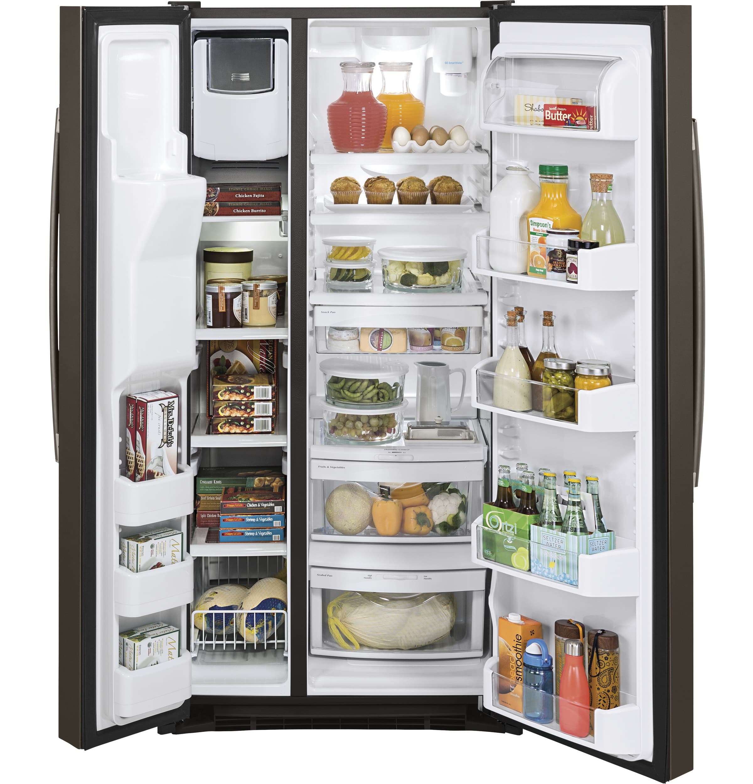 GE - 22.5 Cu. Ft. Side-by-Side Refrigerator with Thru-the-Door Ice and Water - Slate - Alt_View_Standard_11