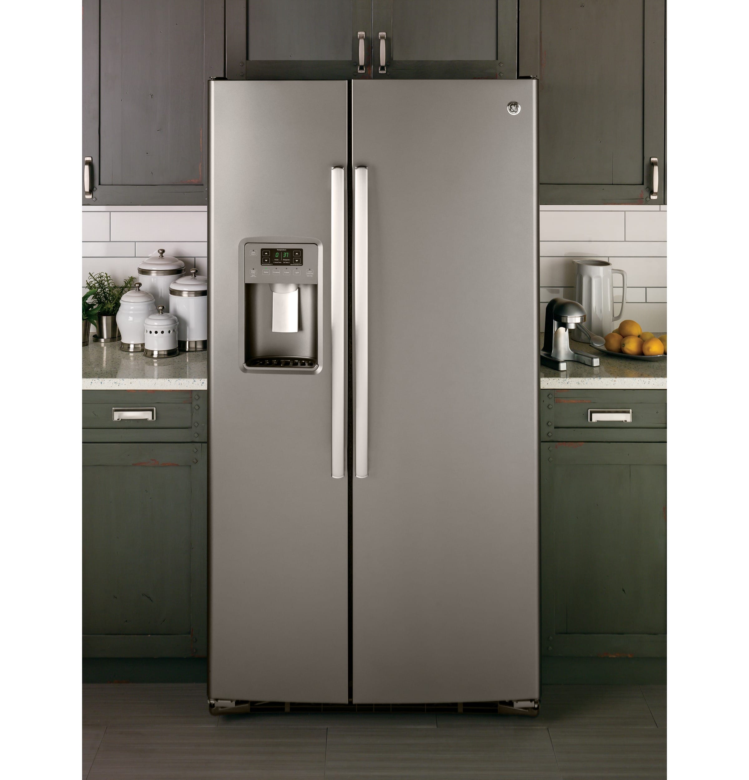 GE - 22.5 Cu. Ft. Side-by-Side Refrigerator with Thru-the-Door Ice and Water - Slate - Alt_View_Standard_14