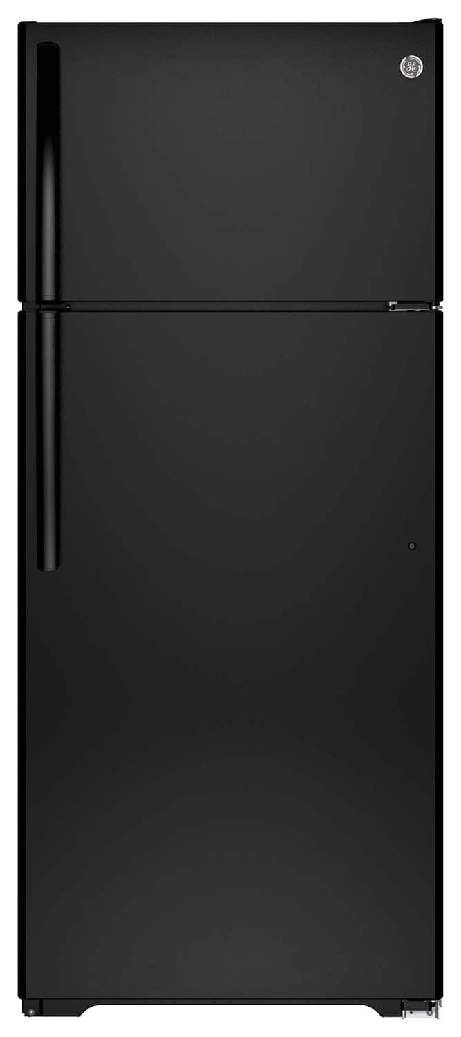 GE - 17.5 Cu. Ft. Frost-Free Top-Freezer Refrigerator - Black - Front_Standard