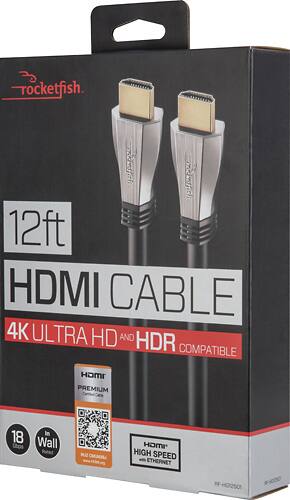 Rocketfish™ - 12' 4K UltraHD/HDR In-Wall Rated HDMI Cable - Black