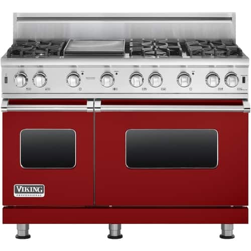 Viking - Freestanding Double Oven Gas Convection Range - Apple red - Front_Standard
