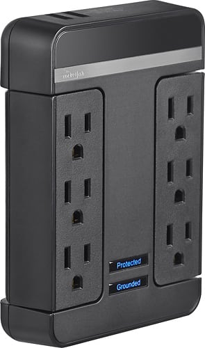 Rocketfish™ - 6-Outlet/2-USB Swivel Wall Tap Surge Protector - Black