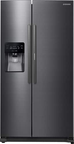 Samsung - 24.7 Cu. Ft. Side-by-Side Refrigerator with Food ShowCase and Thru-the-Door Ice and Water - Fingerprint Resistant Black Stainless Steel - Front_Standard