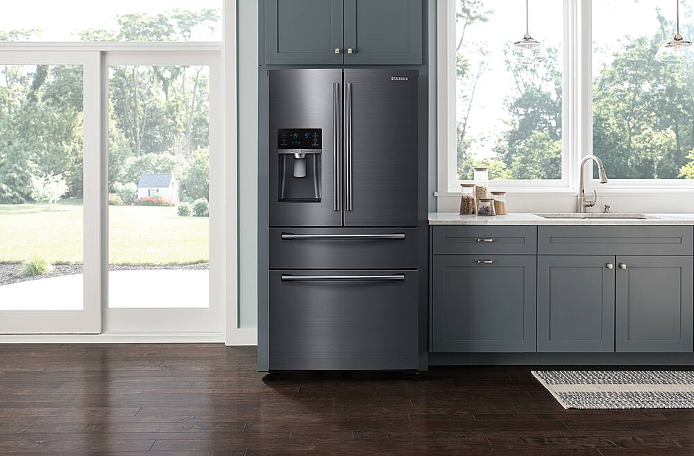 Samsung - 24.73 Cu. Ft. 4-Door Flex French Door Refrigerator - Fingerprint Resistant Black Stainless Steel - Alt_View_Standard_14