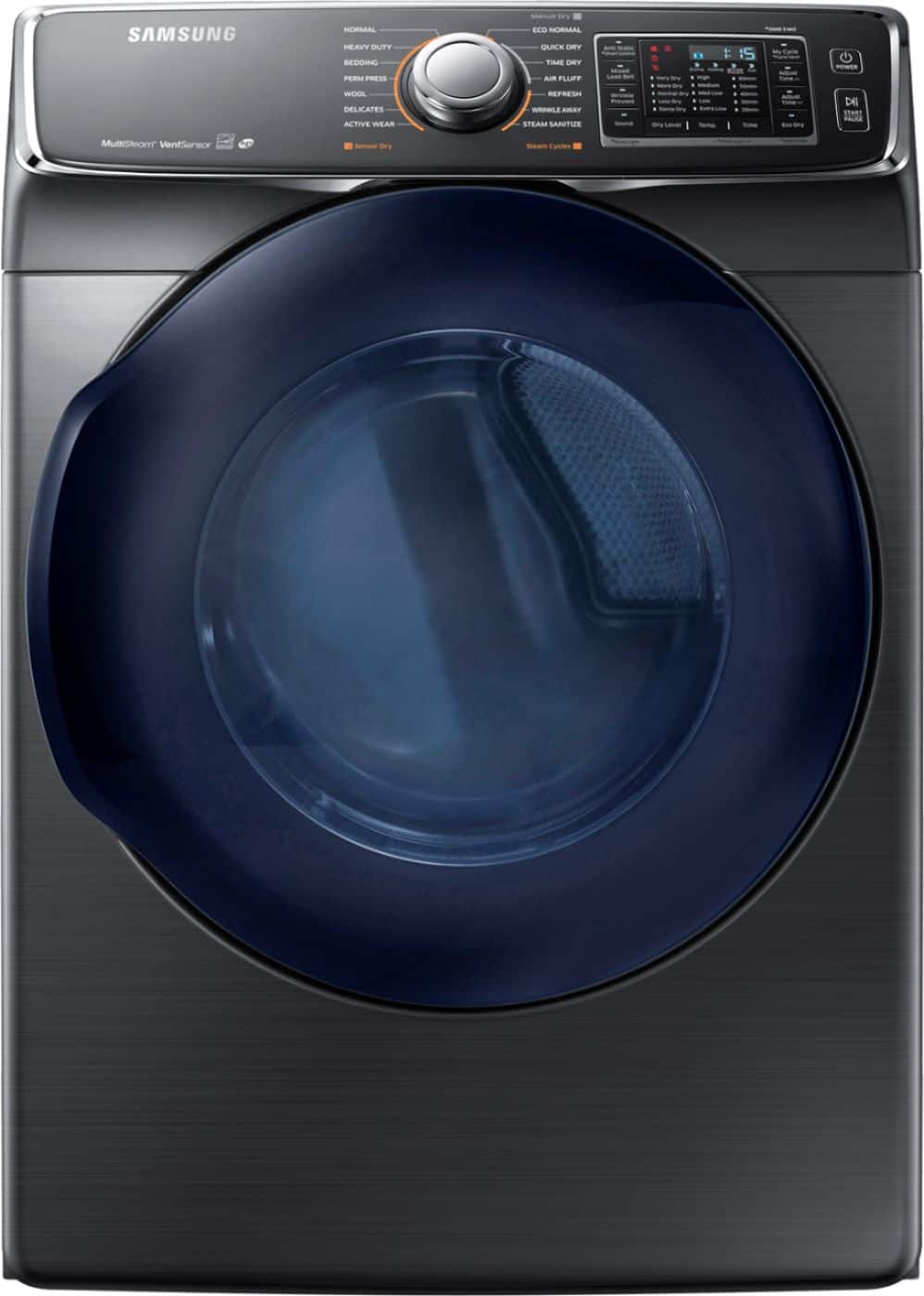 Samsung - 7.5 Cu. Ft. 14-Cycle Gas Dryer with Steam - Fingerprint Resistant Black Stainless Steel - Front_Zoom
